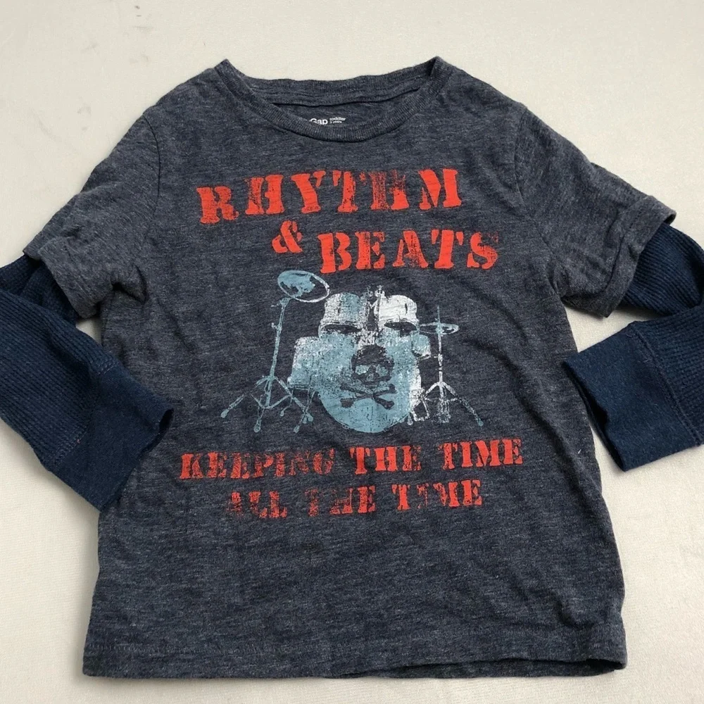 Gap rock n roll music theme layered look long sleeve crew neck t-shirt